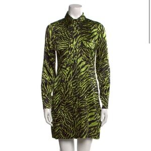 Ganni Lime and Black Zebra Print Long Sleeve Dress